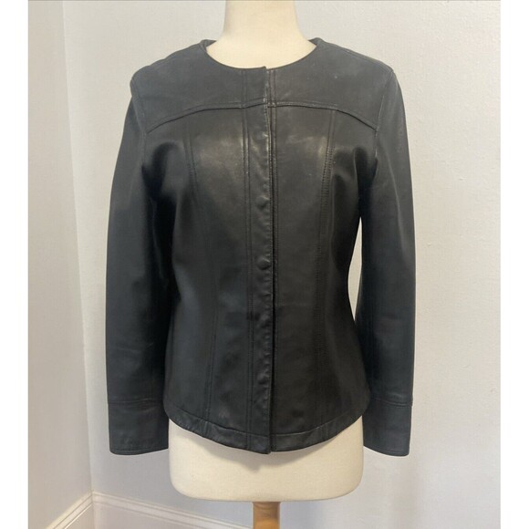 VTG i.e. Womens Y2K 90s Retro Black 100% Leather Jacket PS - Picture 1 of 13